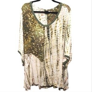 IGUANA "Art to Wear" Chic Olive and Cream Tie-Dye Women's Tunic Top Size 3X